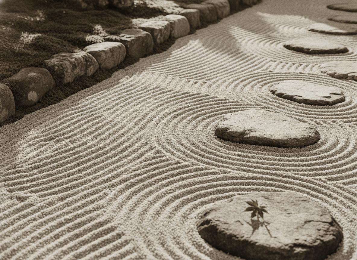 整えられた白砂の枯山水庭園｜Raked white gravel zen garden